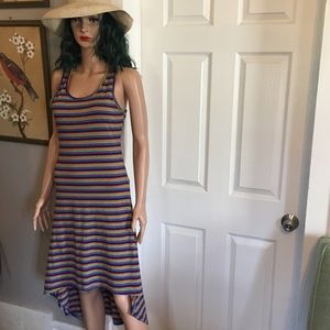 🌈Tank Dress Stretch Hi-Lo Hemline Racerback Rainbow Stripes EUC